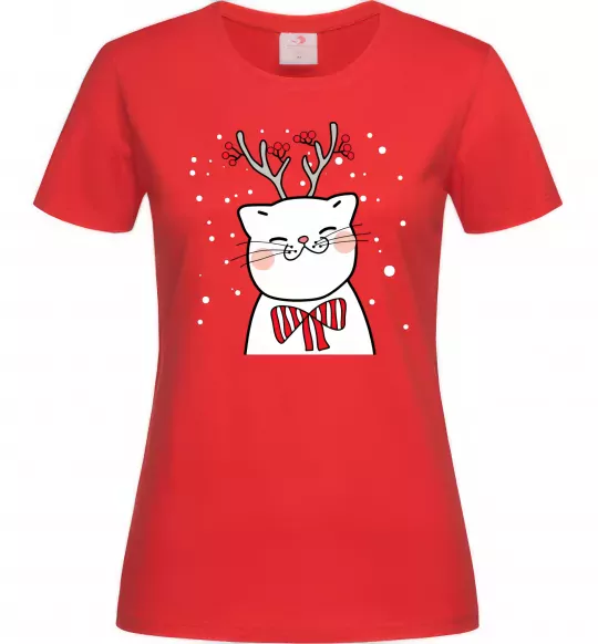 Жіноча футболка Кіт-олень Червоний фото
