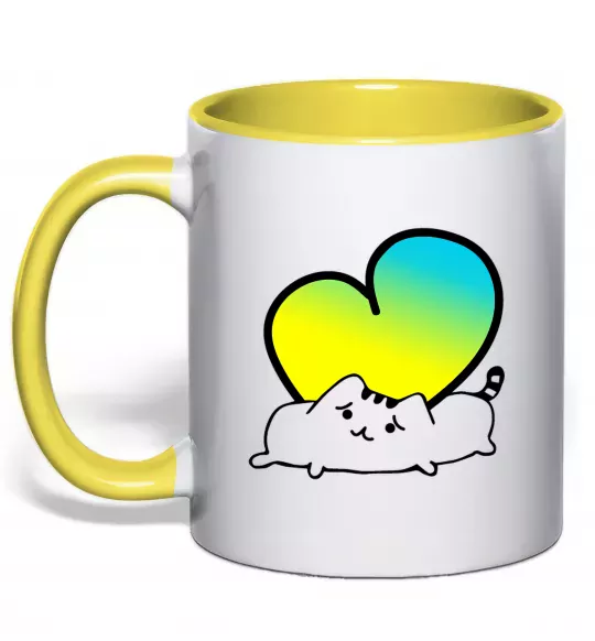 Чашка з кольоровою ручкою Кіт любить Україну Сонячно жовтий фото