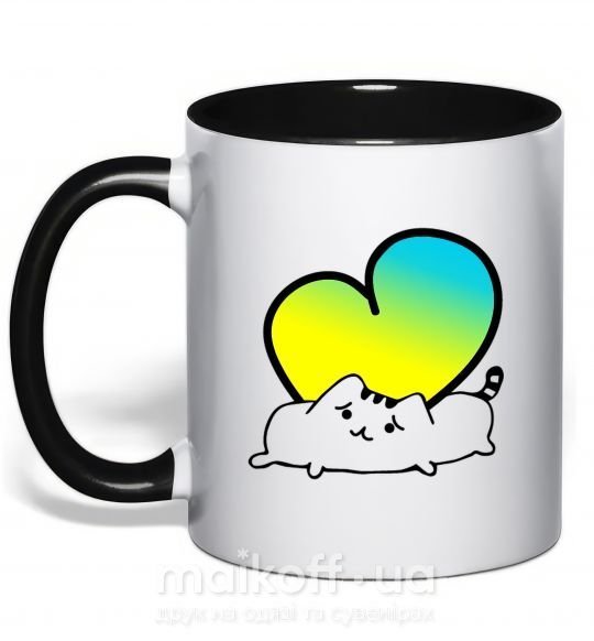 Чашка з кольоровою ручкою Кот любит Украину Чорний фото