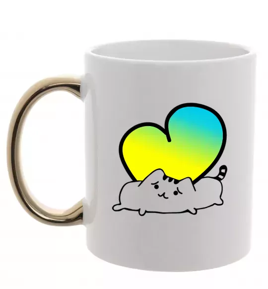 Чашка з кольоровою ручкою Кіт любить Україну Золото фото