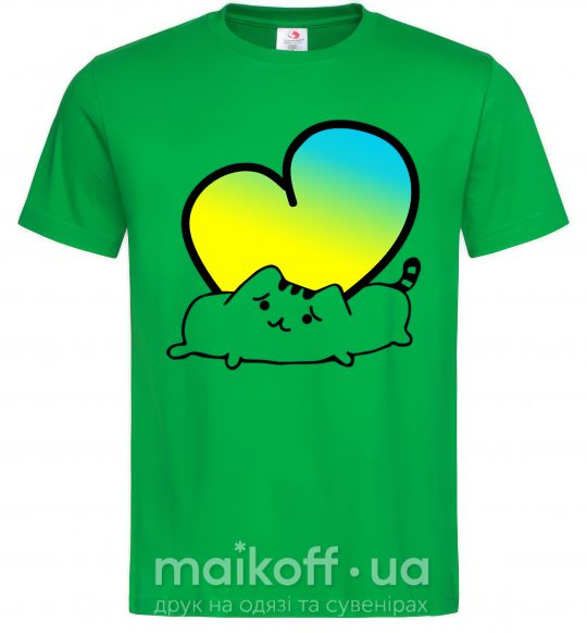 Мужская футболка Кот любит Украину Зеленый фото