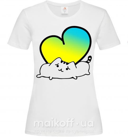 Женская футболка Кот любит Украину Белый фото