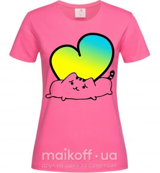 Жіноча футболка Кот любит Украину Яскраво-рожевий фото