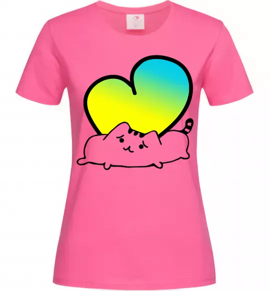 Жіноча футболка Кіт любить Україну Яскраво-рожевий фото