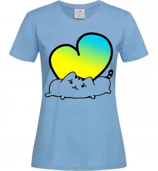 Жіноча футболка Кіт любить Україну Блакитний фото