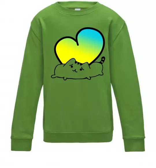 Дитячий світшот Кіт любить Україну Лаймовий фото