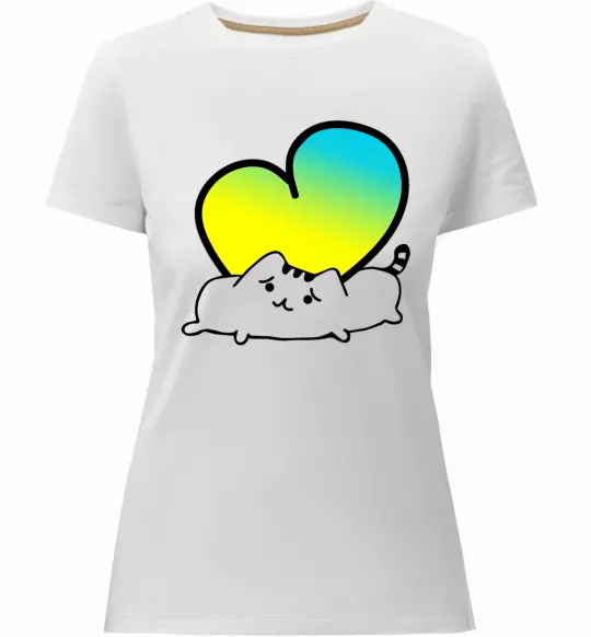 Женская премиум футболка Кіт любить Україну Белый фото