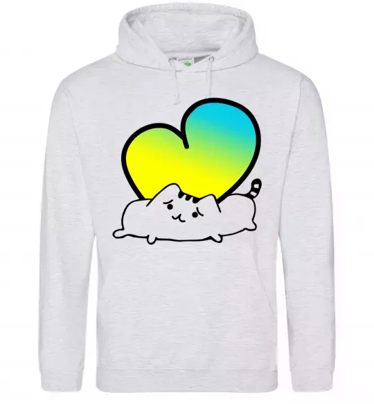 Женская толстовка (худи) Кіт любить Україну Серый меланж фото