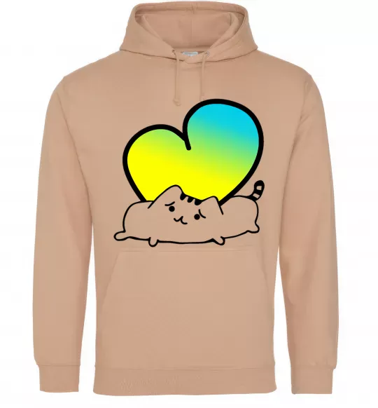 Женская толстовка (худи) Кіт любить Україну Песочный фото