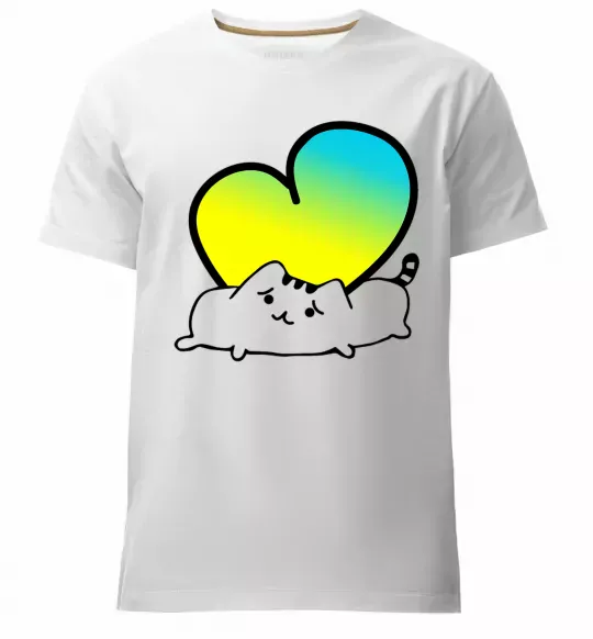 Мужская премиум футболка Кіт любить Україну Белый фото