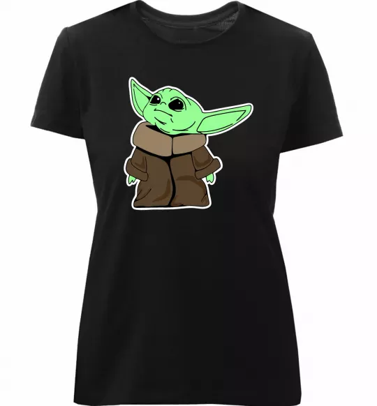 Женская премиум футболка Маленький Йода Черный фото