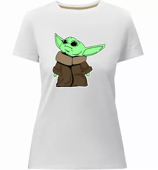 Женская премиум футболка Маленький Йода Белый фото