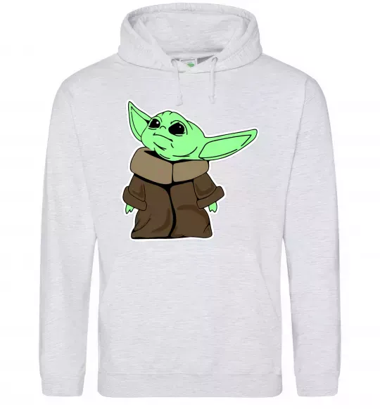Женская толстовка (худи) Маленький Йода Серый меланж фото