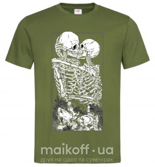 Мужская футболка Два скелета Оливковый фото