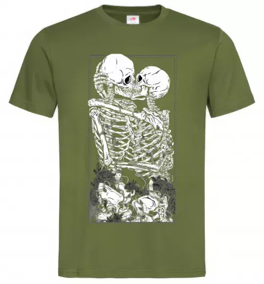 Чоловіча футболка Два скелета Оливковий фото