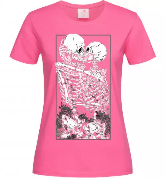 Жіноча футболка Два скелета Яскраво-рожевий фото