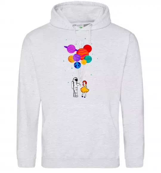 Мужская толстовка (худи) Космонавт з кульками Серый меланж фото