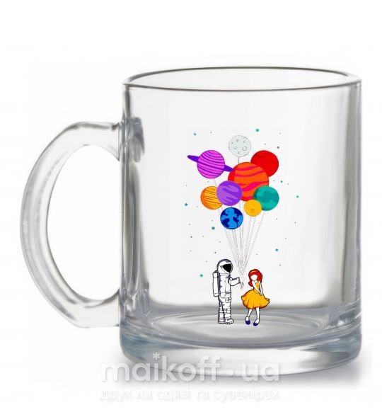 Чашка скляна Космонавт с шариками Прозорий фото