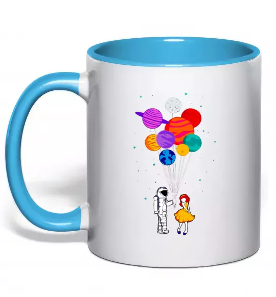 Чашка с цветной ручкой Космонавт з кульками Голубой фото