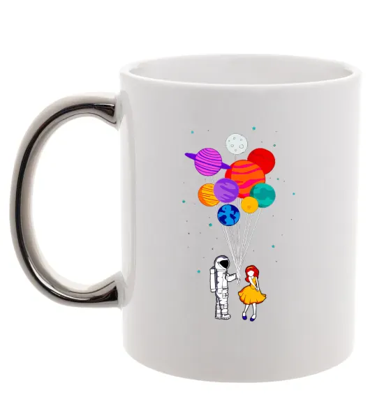 Чашка с цветной ручкой Космонавт з кульками Серебро фото