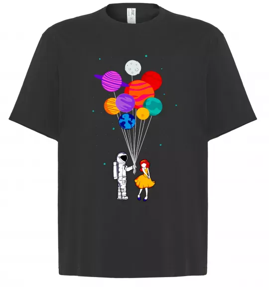 Футболка Оверсайз Космонавт з кульками Черный фото