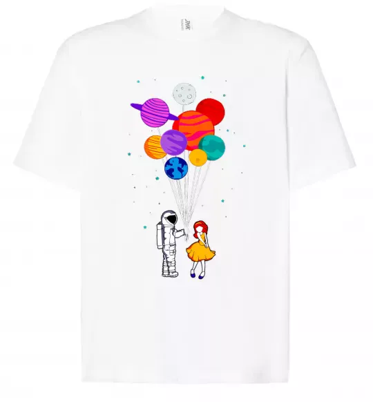 Футболка Оверсайз Космонавт з кульками Белый фото