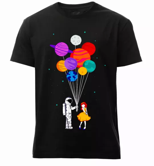 Чоловіча преміум футболка Космонавт з кульками Чорний фото