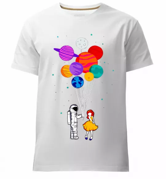 Чоловіча преміум футболка Космонавт з кульками Білий фото