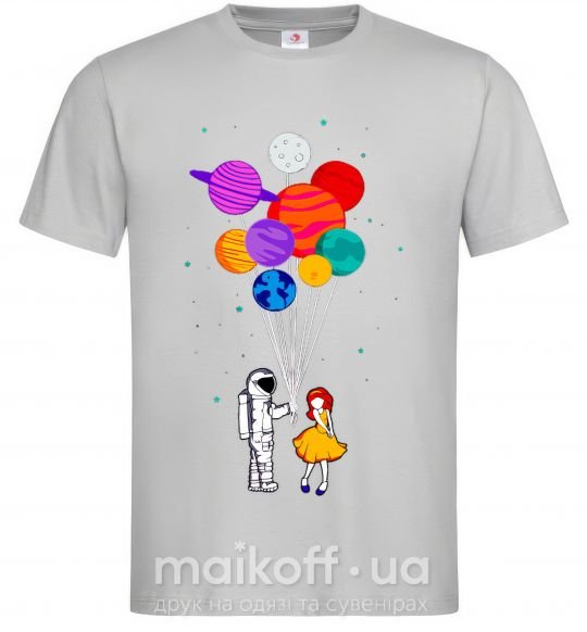 Мужская футболка Космонавт с шариками Серый фото