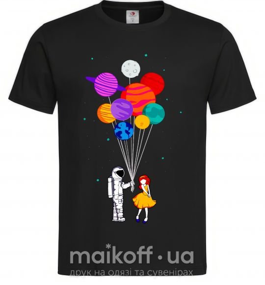 Мужская футболка Космонавт с шариками Черный фото