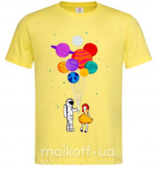 Мужская футболка Космонавт с шариками Лимонный фото