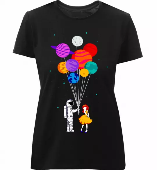 Жіноча преміум футболка Космонавт з кульками Чорний фото