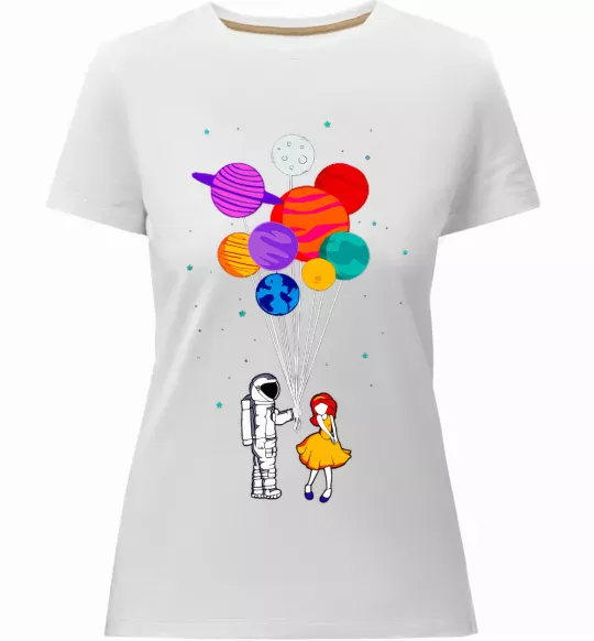 Жіноча преміум футболка Космонавт з кульками Білий фото