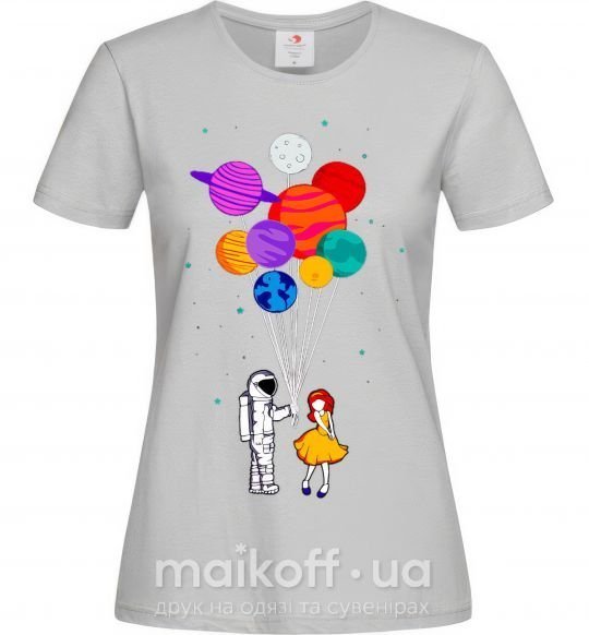 Женская футболка Космонавт с шариками Серый фото