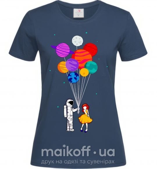 Жіноча футболка Космонавт с шариками Темно-синій фото