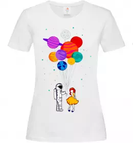 Женская футболка Космонавт з кульками Белый фото