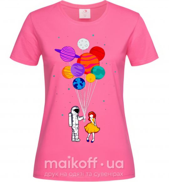 Женская футболка Космонавт с шариками Ярко-розовый фото