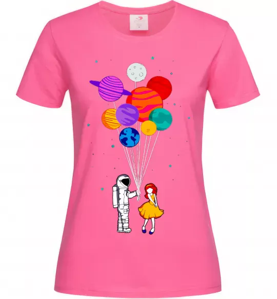Женская футболка Космонавт з кульками Ярко-розовый фото