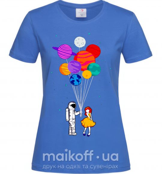 Жіноча футболка Космонавт с шариками Яскраво-синій фото