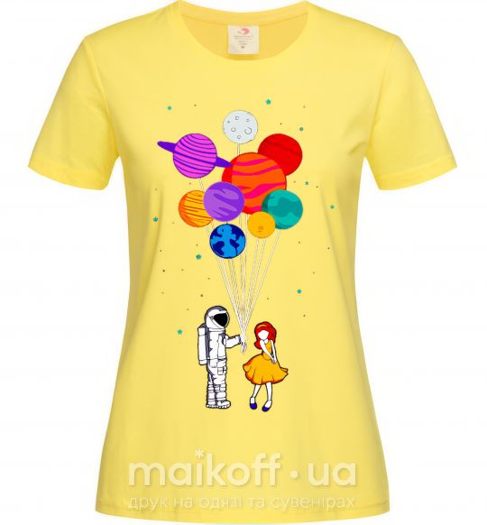 Женская футболка Космонавт с шариками Лимонный фото
