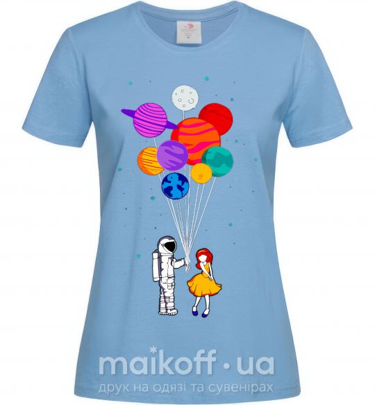 Женская футболка Космонавт с шариками Голубой фото