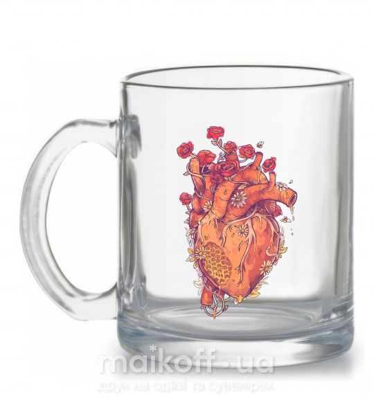 Чашка скляна Сердце цветы Прозорий фото