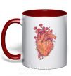 Чашка с цветной ручкой Сердце цветы Красный фото