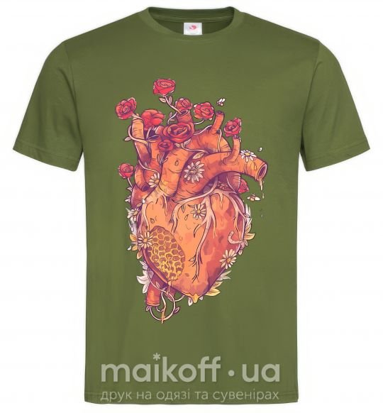 Мужская футболка Сердце цветы Оливковый фото