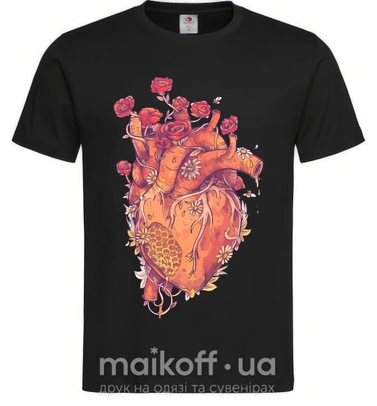 Мужская футболка Сердце цветы Черный фото
