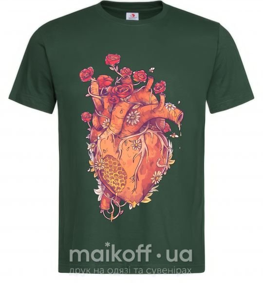 Мужская футболка Сердце цветы Темно-зеленый фото