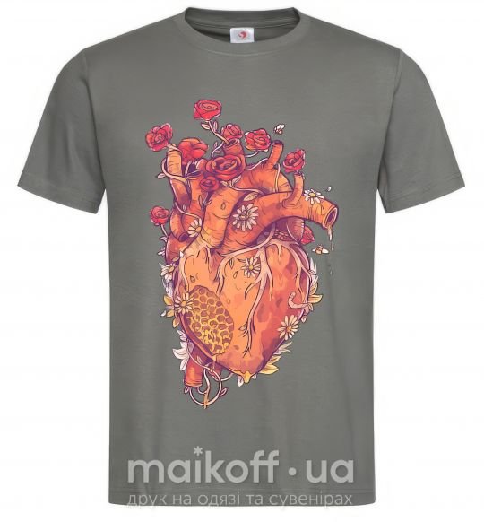 Чоловіча футболка Сердце цветы Графіт фото