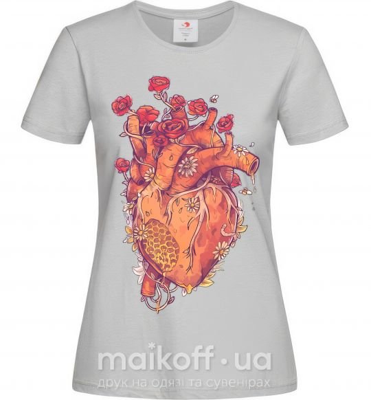 Жіноча футболка Сердце цветы Сірий фото