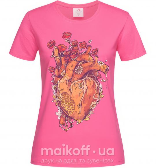 Женская футболка Сердце цветы Ярко-розовый фото
