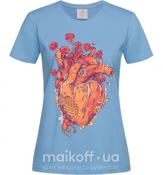 Жіноча футболка Сердце цветы Блакитний фото